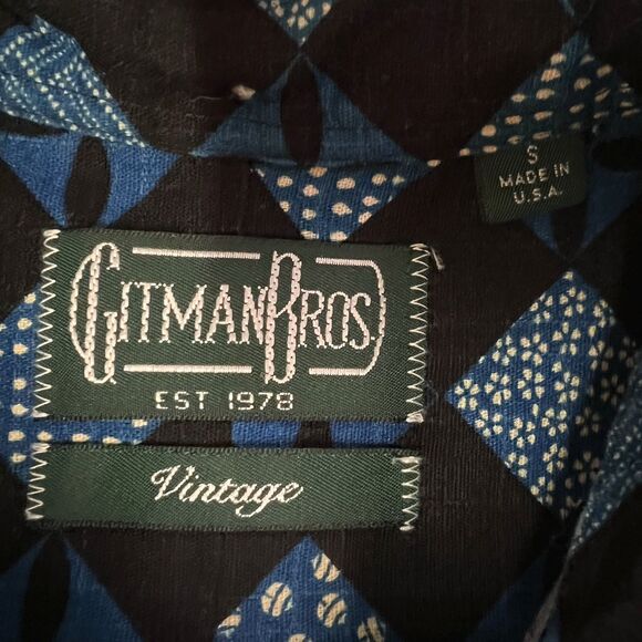 Gitman Bros Vintage Shirt Men's Asian Inspired Check Textured Cotton Small USA - Picture 3 of 13